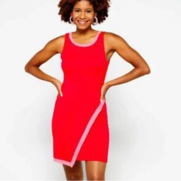 41 Hawthorne Sleeveless Knit Faux Wrap Bottom Mini Dress L Large NWOT - Picture 1 of 10